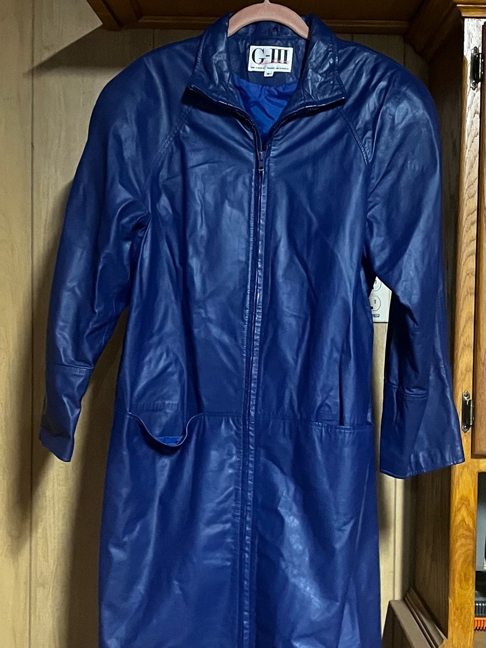 G-III Leather Fashions Women's Blue Leather Zip Front Coat Size Medium